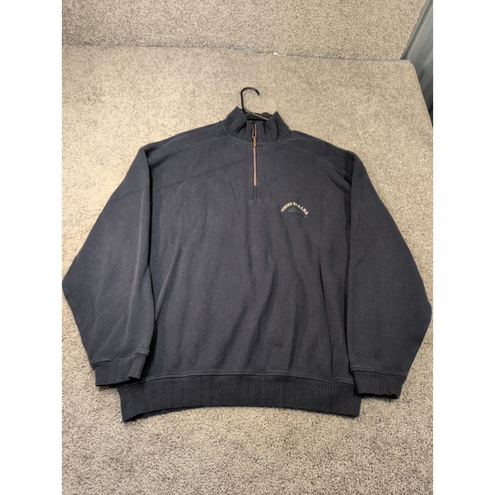 Tommy Bahama Mens Large Navy Blue 100% Cotton Quarter Zip Pullover Sweater